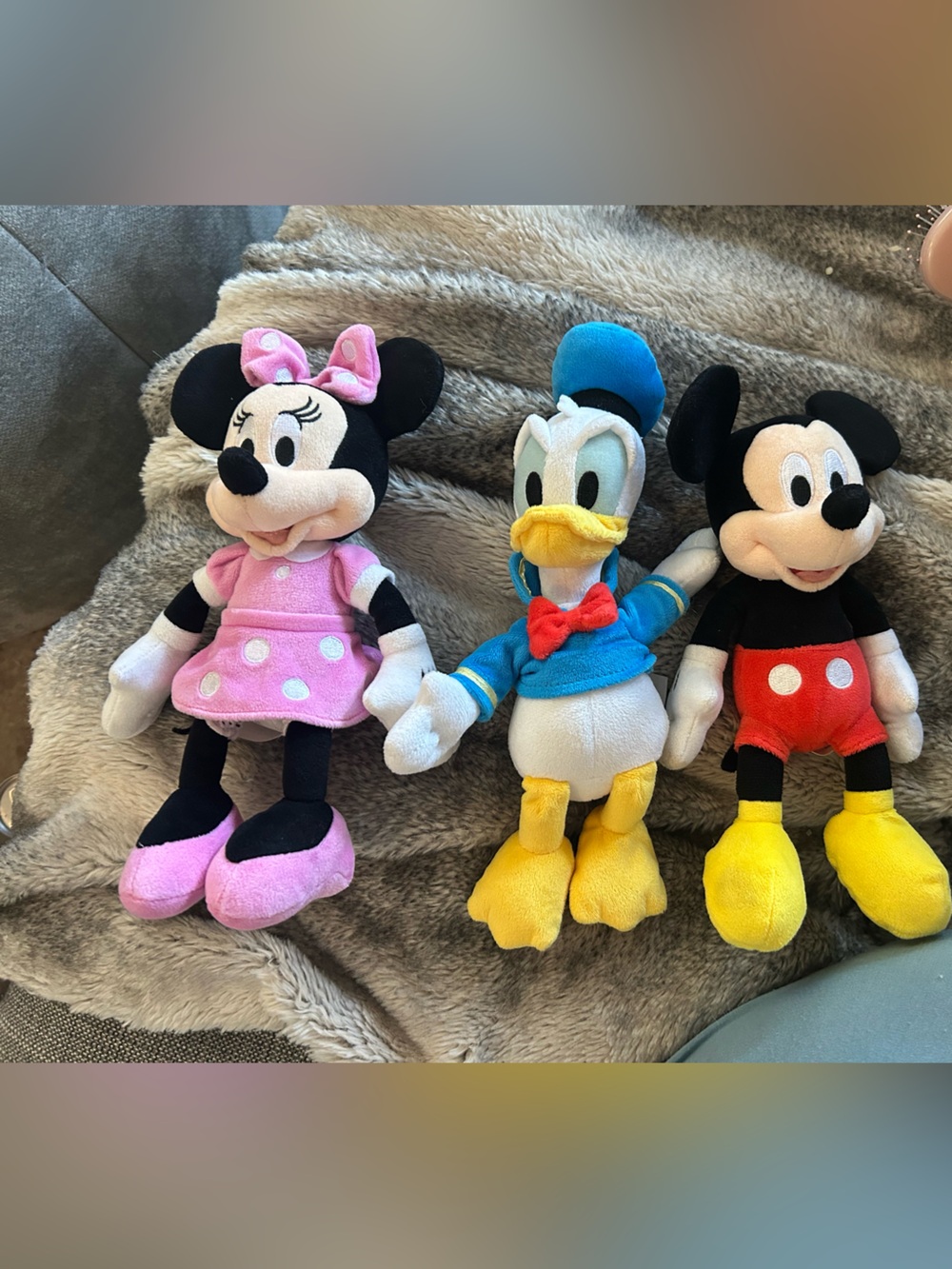 Disney Plush Minnie, Mickey & Donald Trio - Pink, Red, Blue, Yellow
